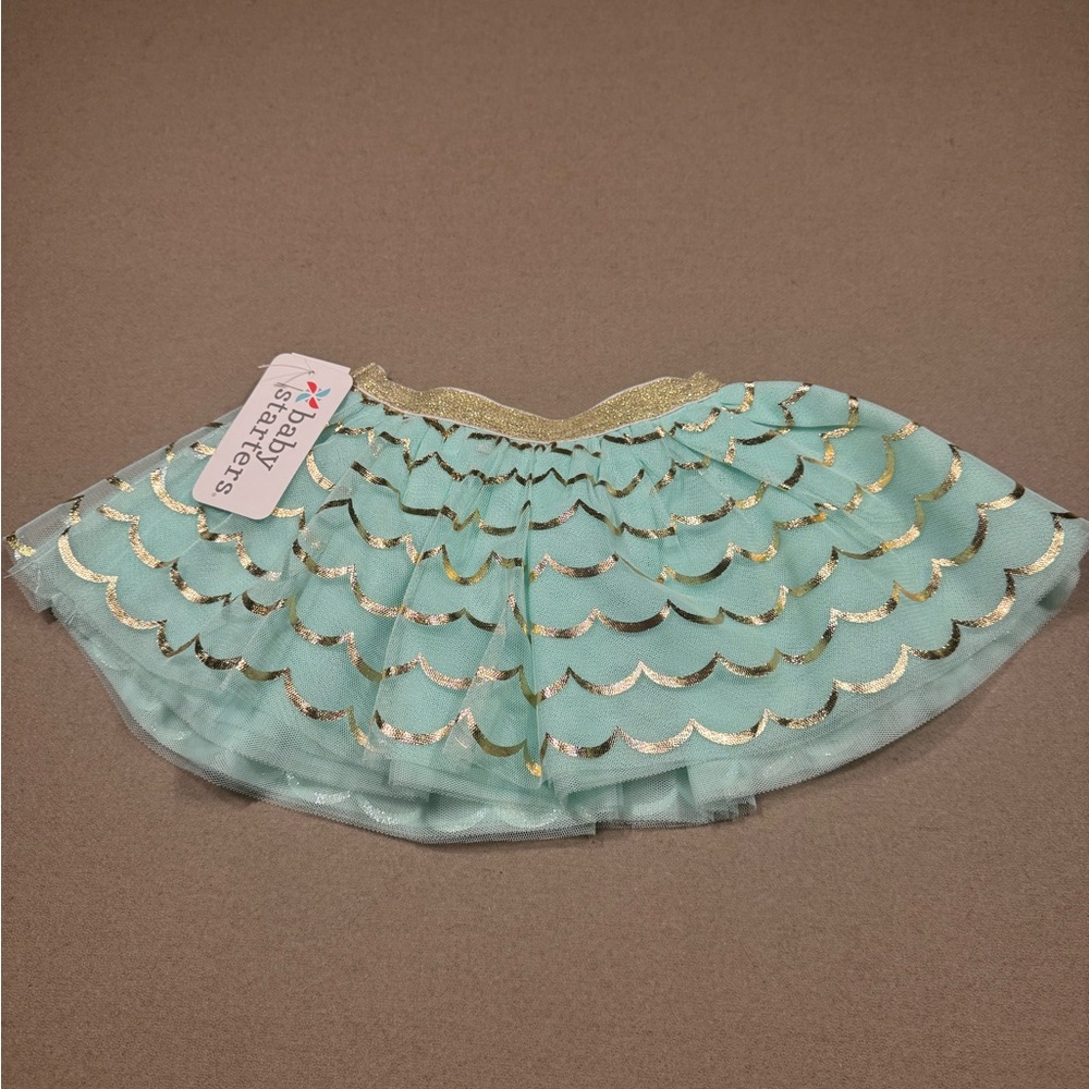 Baby Starters Mint Green Tulle Skirt with Gold Scallop Detail